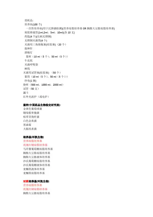 微生物检验所需用品