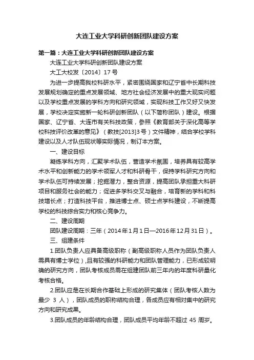 大连工业大学科研创新团队建设方案