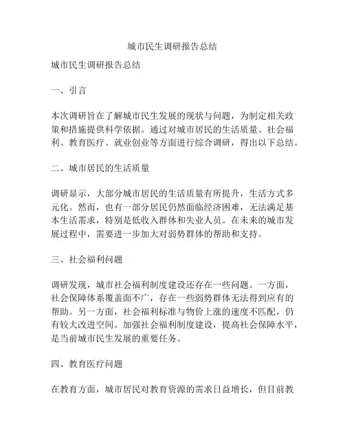 城市民生调研报告总结
