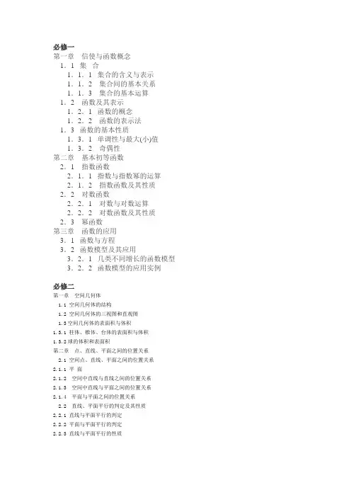 人教版高中数学最新教材内容提纲