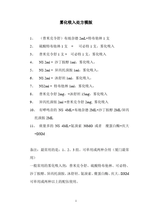 雾化吸入处方模版