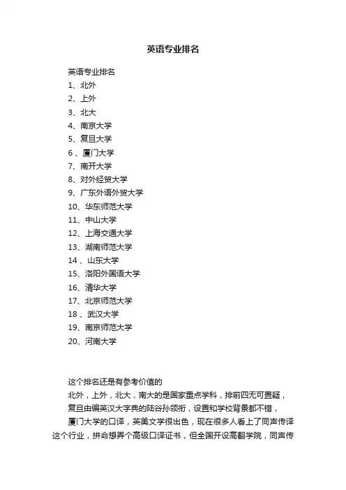 英语专业排名