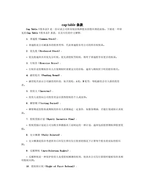 cap table条款