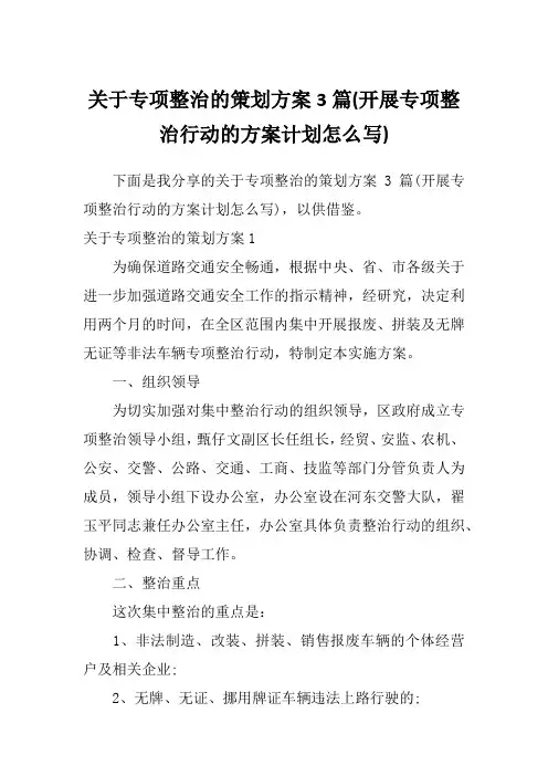 关于专项整治的策划方案3篇(开展专项整治行动的方案计划怎么写)