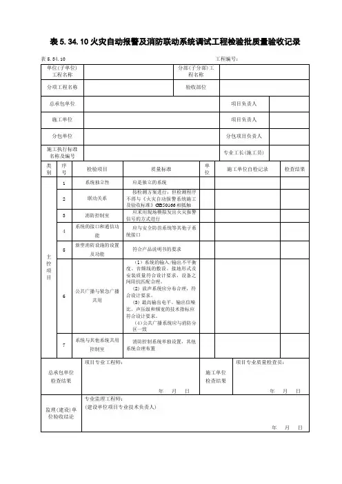 火灾自动报警及消防联动系统调试工程检验批质量验收记录