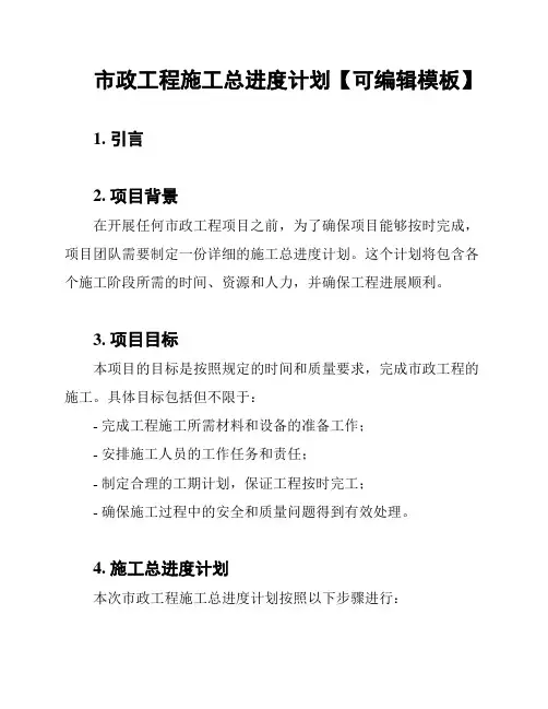 市政工程施工总进度计划【可编辑模板】