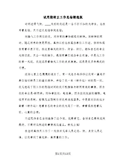 试用期转正工作总结精选版(七篇)