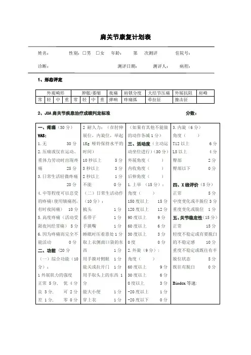 肩关节康复计划表