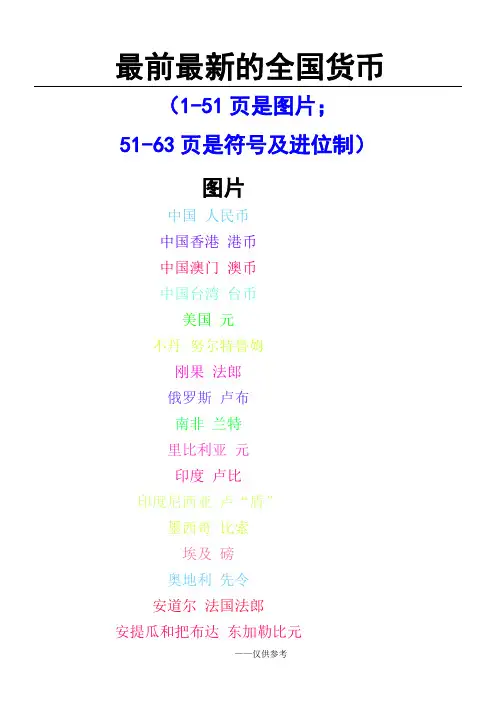 世界各国货币图片,名称,符号及进位制(最全最新)