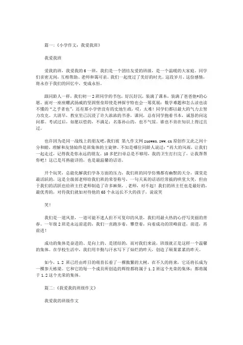 我爱我班的班集体作文