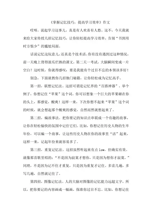 《掌握记忆技巧,提高学习效率》作文