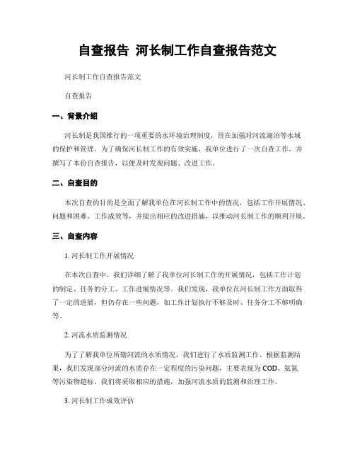 自查报告 河长制工作自查报告范文