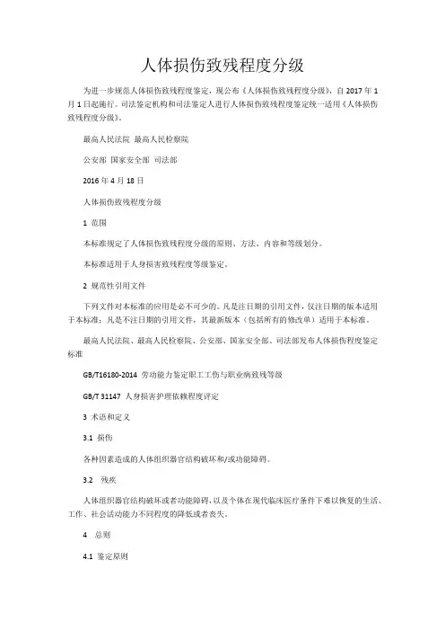 人体损伤致残程度分级