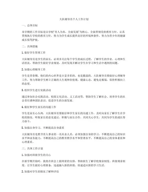 大队辅导员个人工作计划