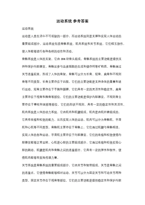 运动系统 参考答案