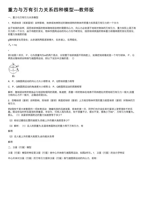 重力与万有引力关系四种模型---教师版