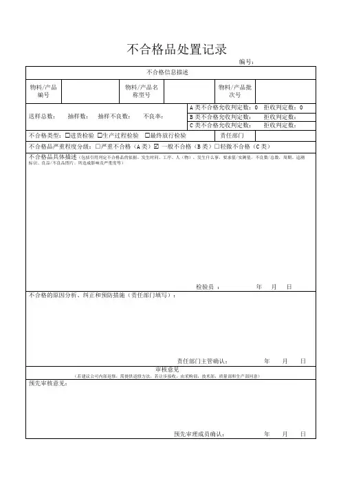 不合格品处置记录