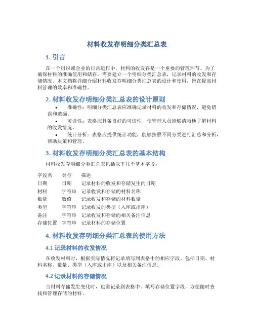 材料收发存明细分类汇总表