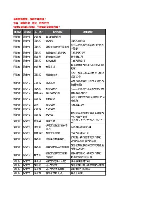 新版河北省保定市宠物店企业公司商家户名录单联系方式地址大全538家