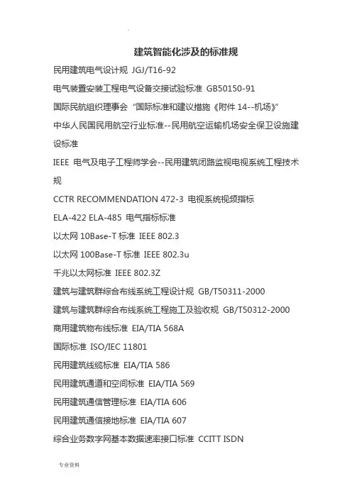 建筑智能化涉及的标准规范