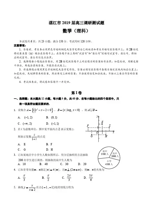 广东省湛江市2019届高三调研测试题数学(理科)试题含答案