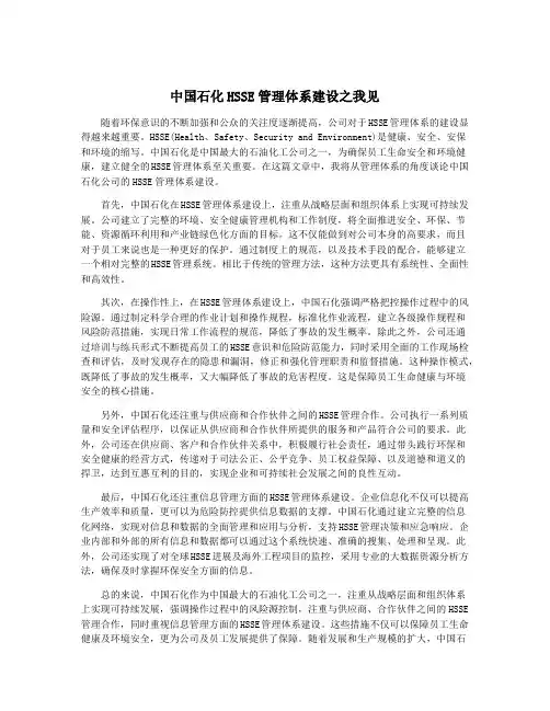 中国石化HSSE管理体系建设之我见