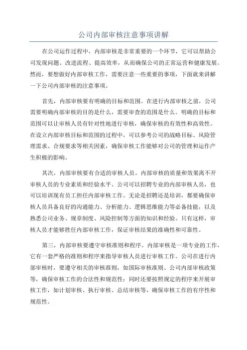 公司内部审核注意事项讲解