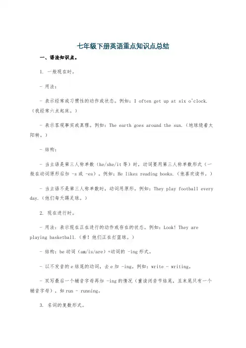 七年级下册英语重点知识点总结