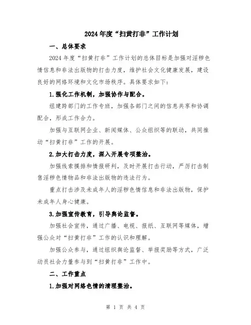2024年度“扫黄打非”工作计划