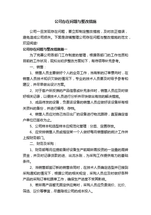 公司存在问题与整改措施