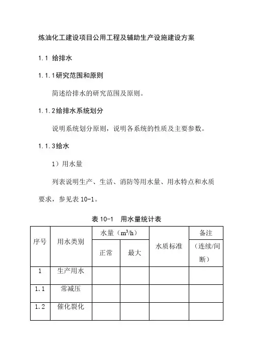 炼油化工建设项目公用工程及辅助生产设施建设方案