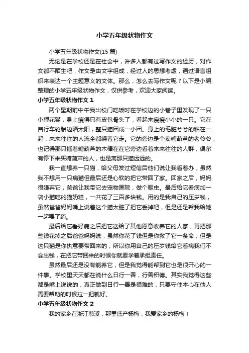 小学五年级状物作文（15篇）