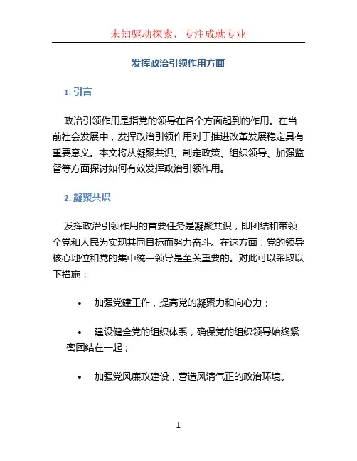 发挥政治引领作用方面