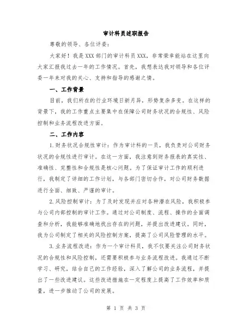 审计科员述职报告