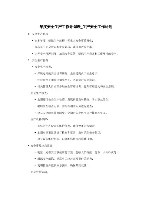 年度安全生产工作计划表_生产安全工作计划