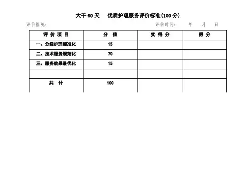 优质护理服务评价标准
