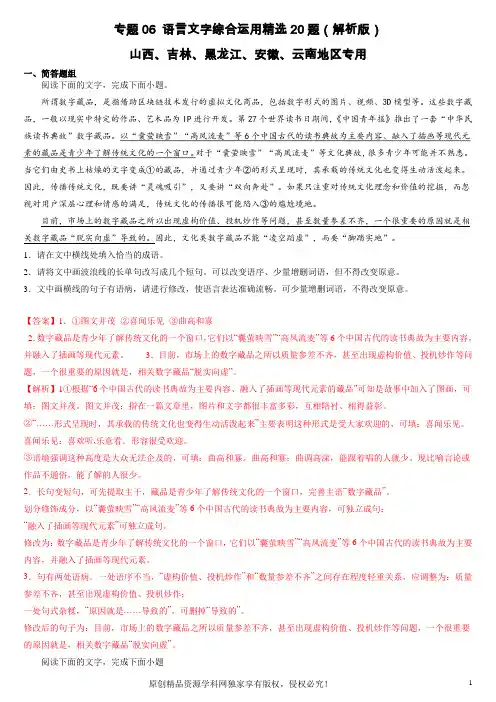 语言文字综合运用精选20题(解析版)