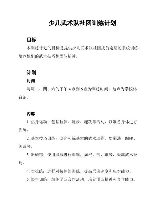 少儿武术队社团训练计划