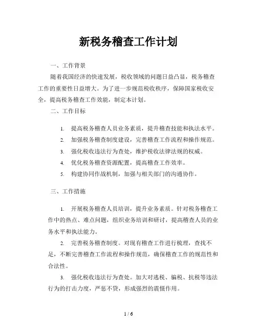 新税务稽查工作计划