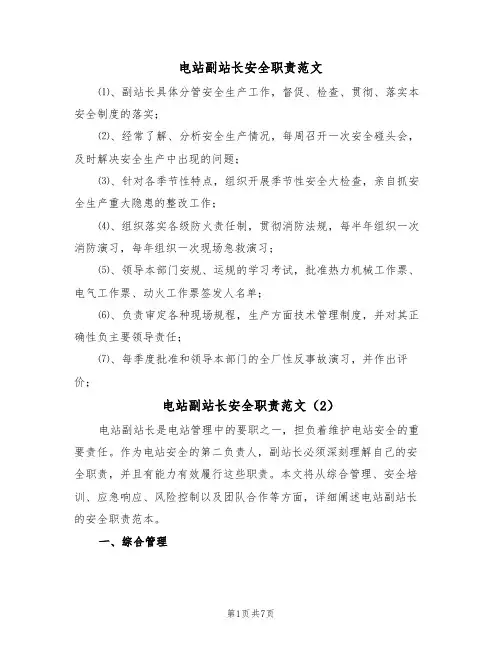 电站副站长安全职责范文（3篇）