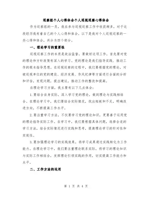 巡察组个人心得体会个人巡视巡察心得体会