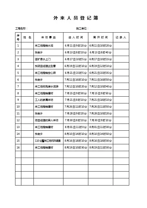 外来人员登记簿