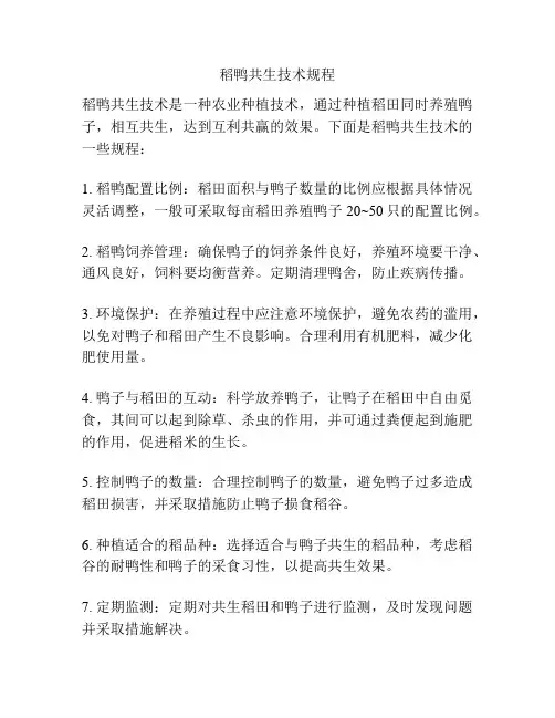 稻鸭共生技术规程
