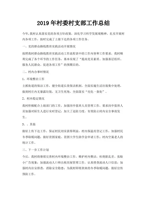 最新-2019年村委村支部工作总结 精品