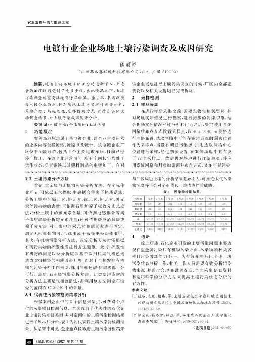 电镀行业企业场地土壤污染调查及成因研究
