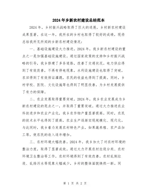 2024年乡新农村建设总结范本