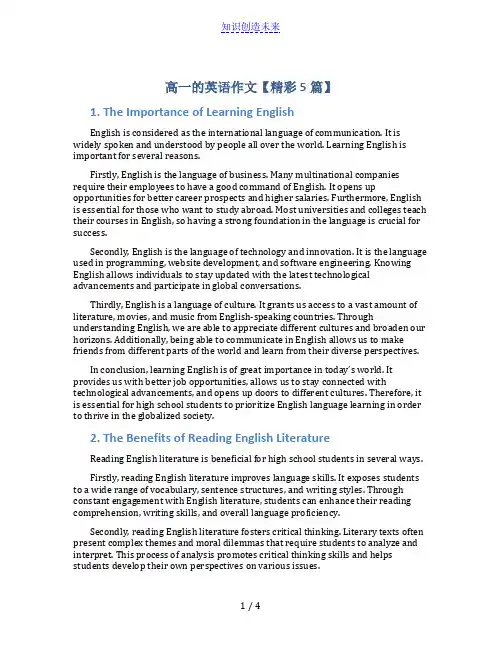 高一的英语作文【精彩5篇】