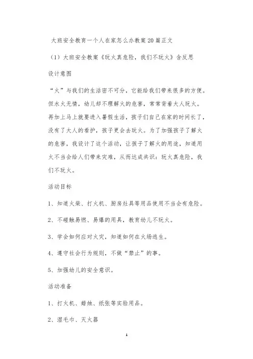 大班安全教育一个人在家怎么办教案20篇