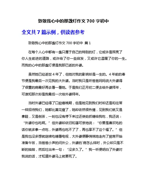 致敬我心中的那盏灯作文700字初中