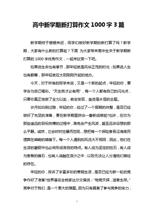 高中新学期新打算作文1000字3篇